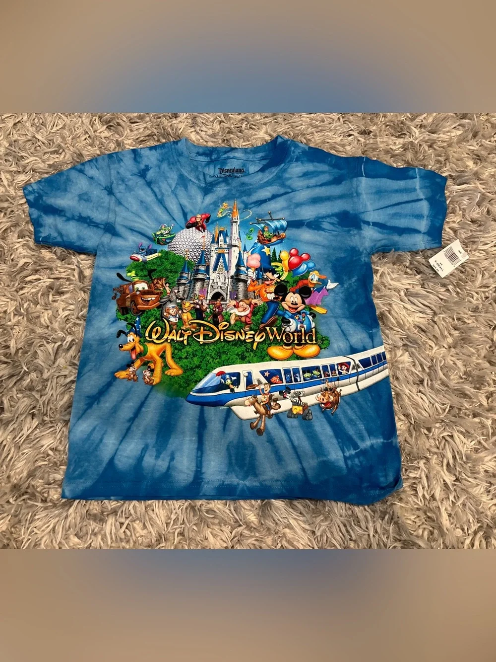 NWT Disney Parks Youth XS Blue Tie Dye T-Shirt Monorail Mickey Castle Kids